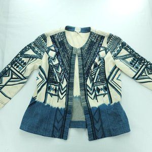 Chicos Open Blazer Jacket Women Size 1 (M/8) Embellished Sequin Aztec Artisan